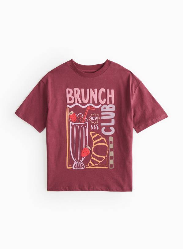 Dark Red Brunch Club Graphic Print T-Shirt 6 years